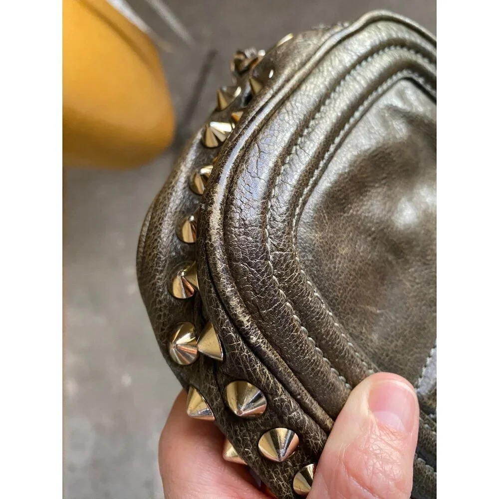 Rebecca Minkoff Leather Studded Crossbody Olive‎ Green Gold Chain + Tassel